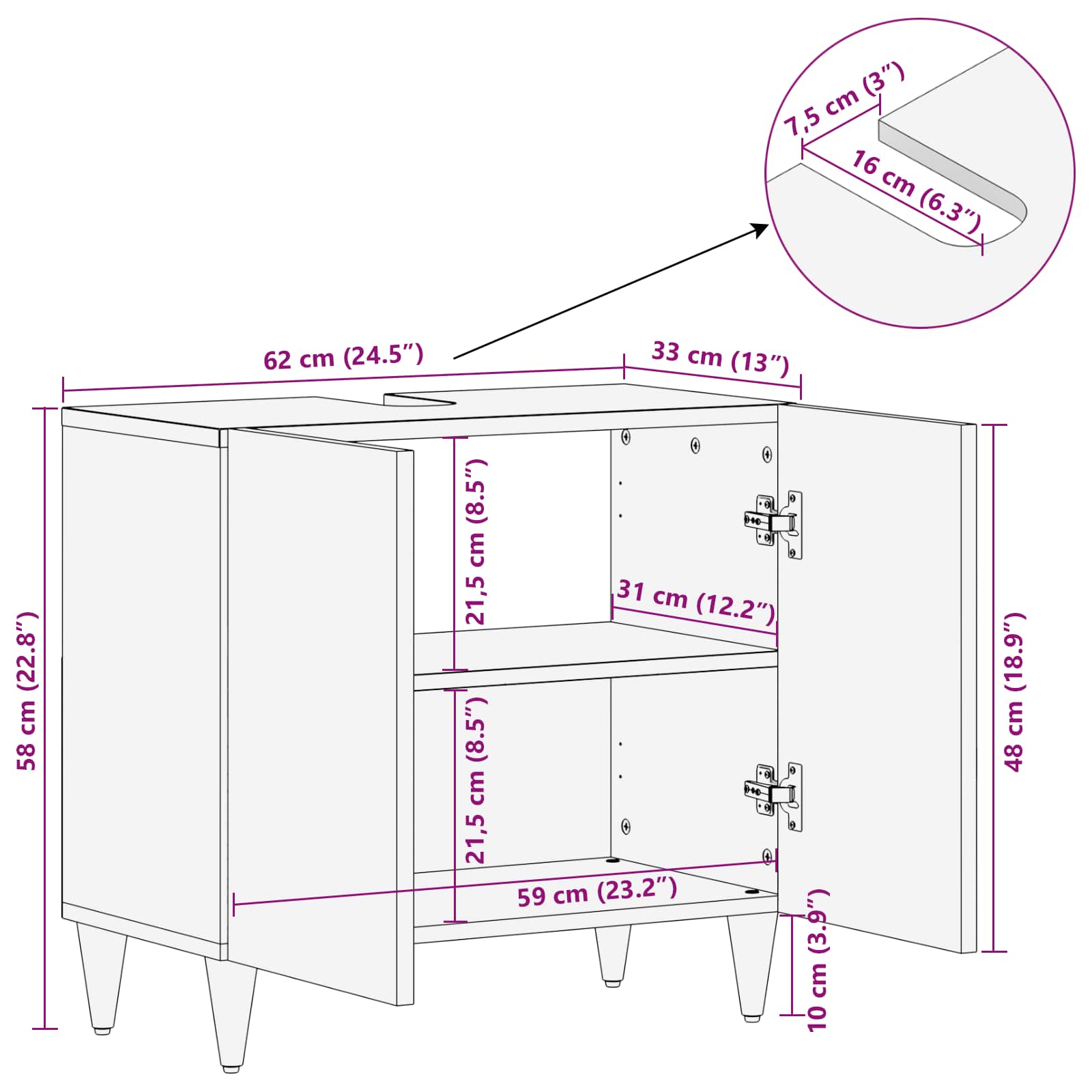 Armadio sottolavello con porta Multicolore 62 x 33 x 58 cm | homemem39