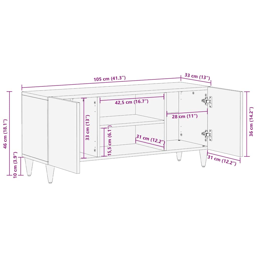 Mobile TV con lo scaffale Marrone miele 105 x 33 x 46 cm