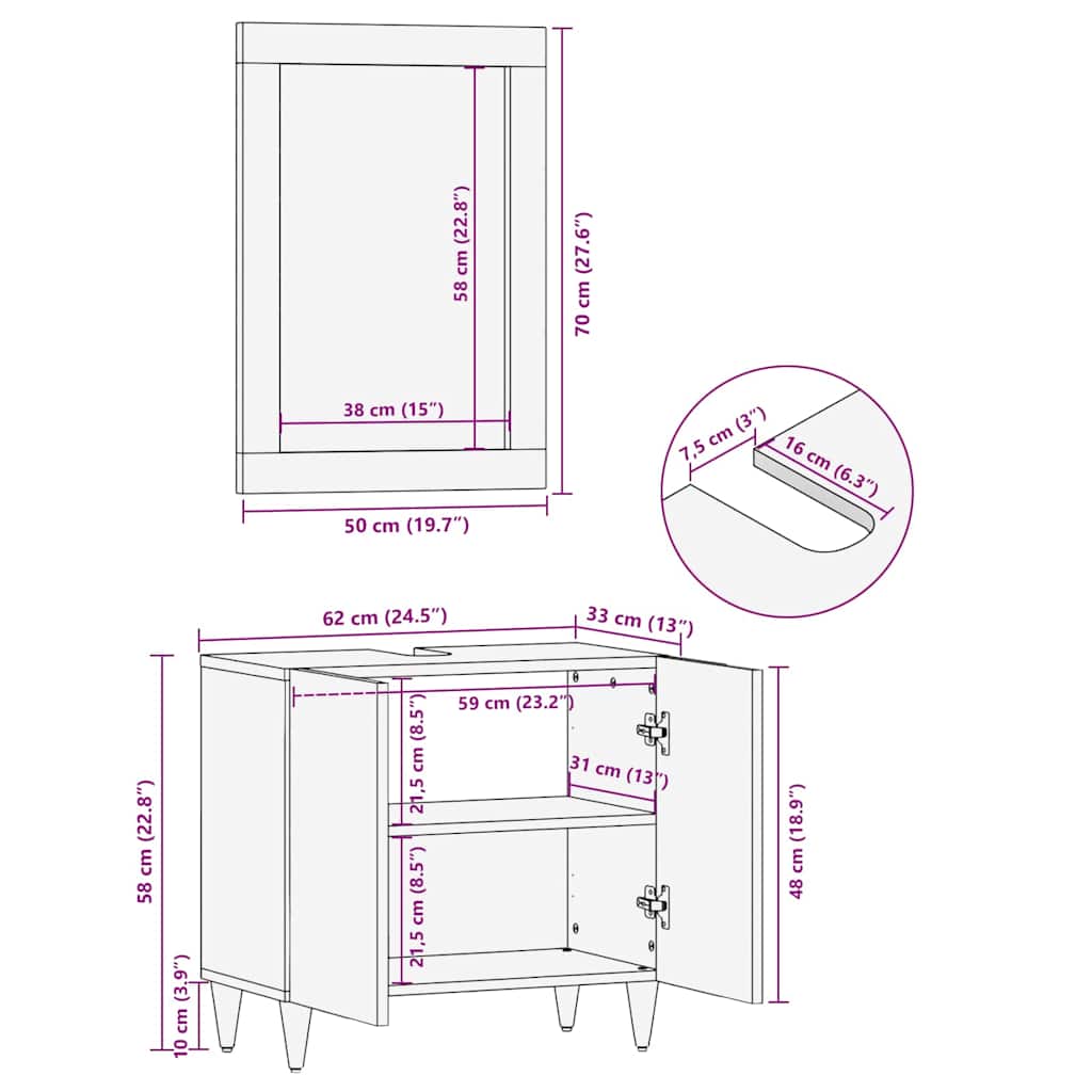 Specchio da bagno con specchio Marrone miele 70 x 50 x 2,5 cm | homemem39