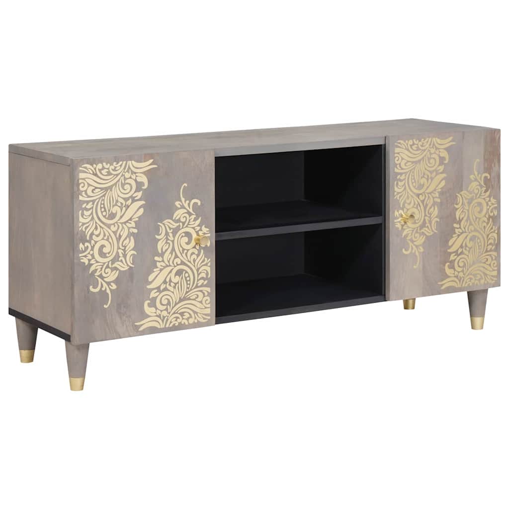 Mobile TV Grigio 105 x 33 x 46 cm Legno di mango massello | homemem39