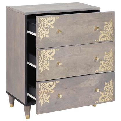 Credenza Grigio e Oro 60 x 33 x 75 cm Legno di mango massello