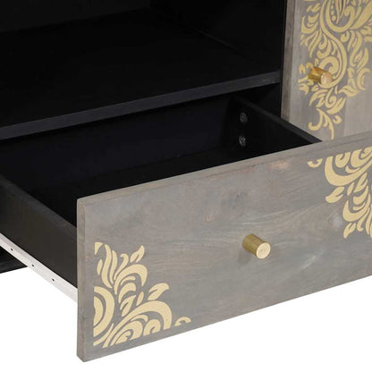 Mobile TV Grigio 105 x 33 x 46 cm Legno di mango massello
