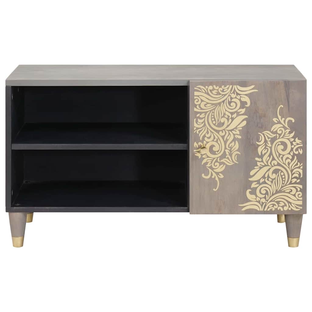 Mobile TV Grigio 80 x 33 x 46 cm Legno di mango massello
