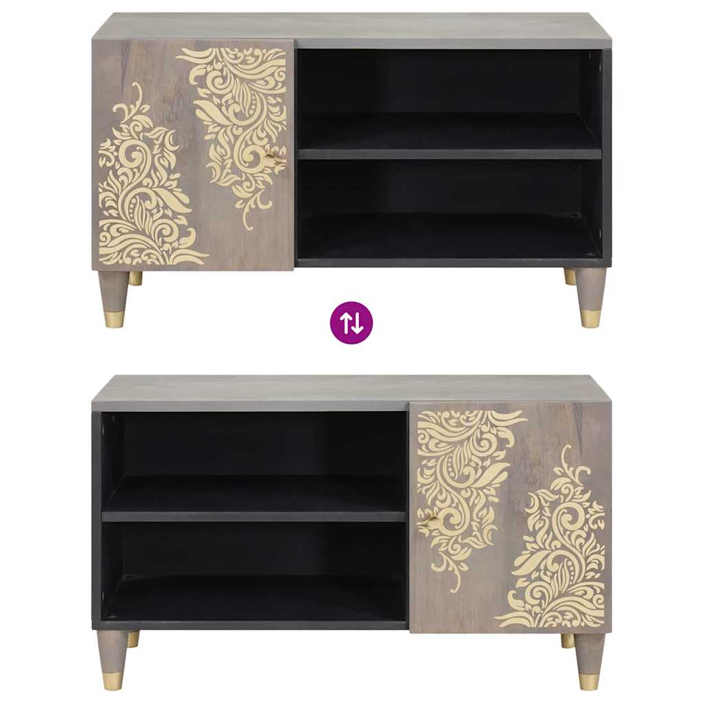 Mobile TV Grigio 80 x 33 x 46 cm Legno di mango massello