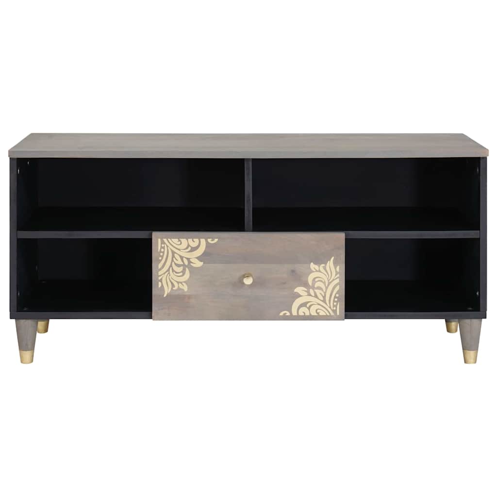Mobile TV Grigio 100 x 33 x 46 cm Legno di mango massello | homemem39