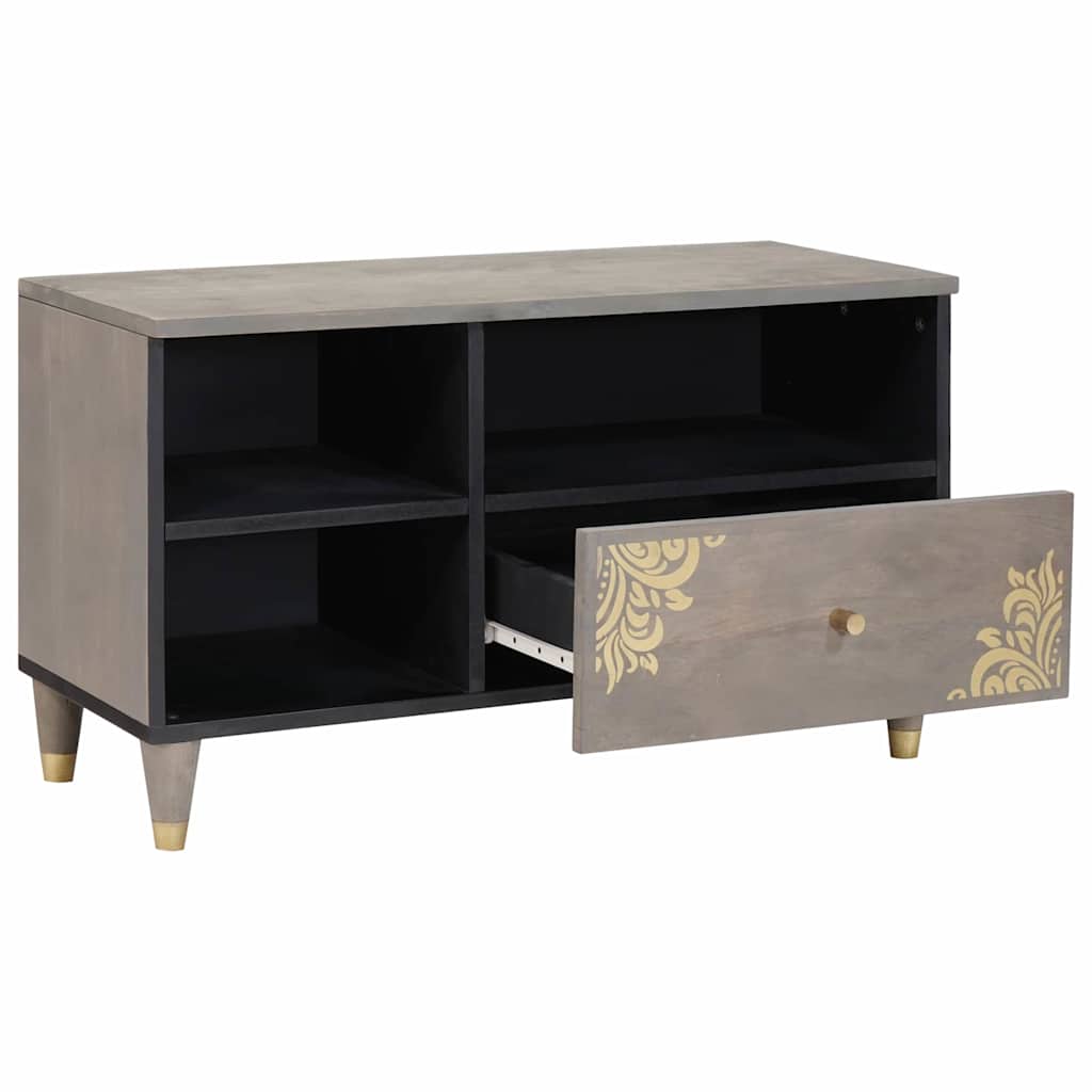 Mobile TV Grigio 80 x 33 x 46 cm Legno di mango massello | homemem39