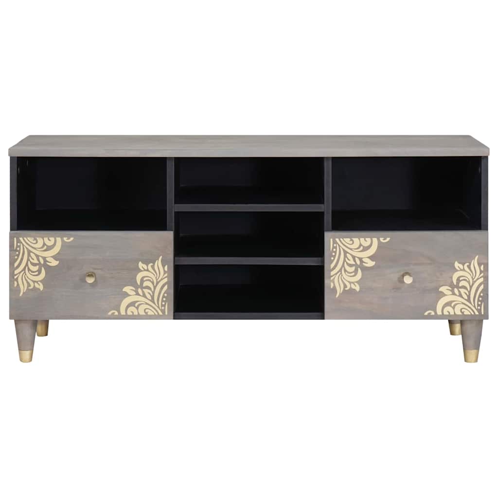 Mobile TV Grigio 100 x 33 x 46 cm Legno di mango massello