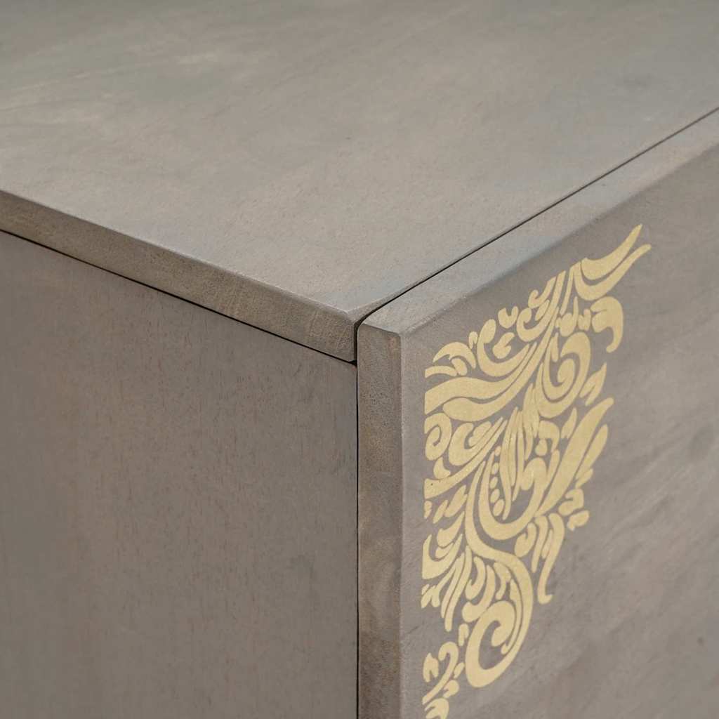 Credenza Grigio e Oro 80 x 33 x 75 cm Legno di mango massello