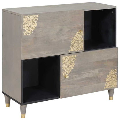 Credenza Grigio e Oro 80 x 33 x 75 cm Legno di mango massello