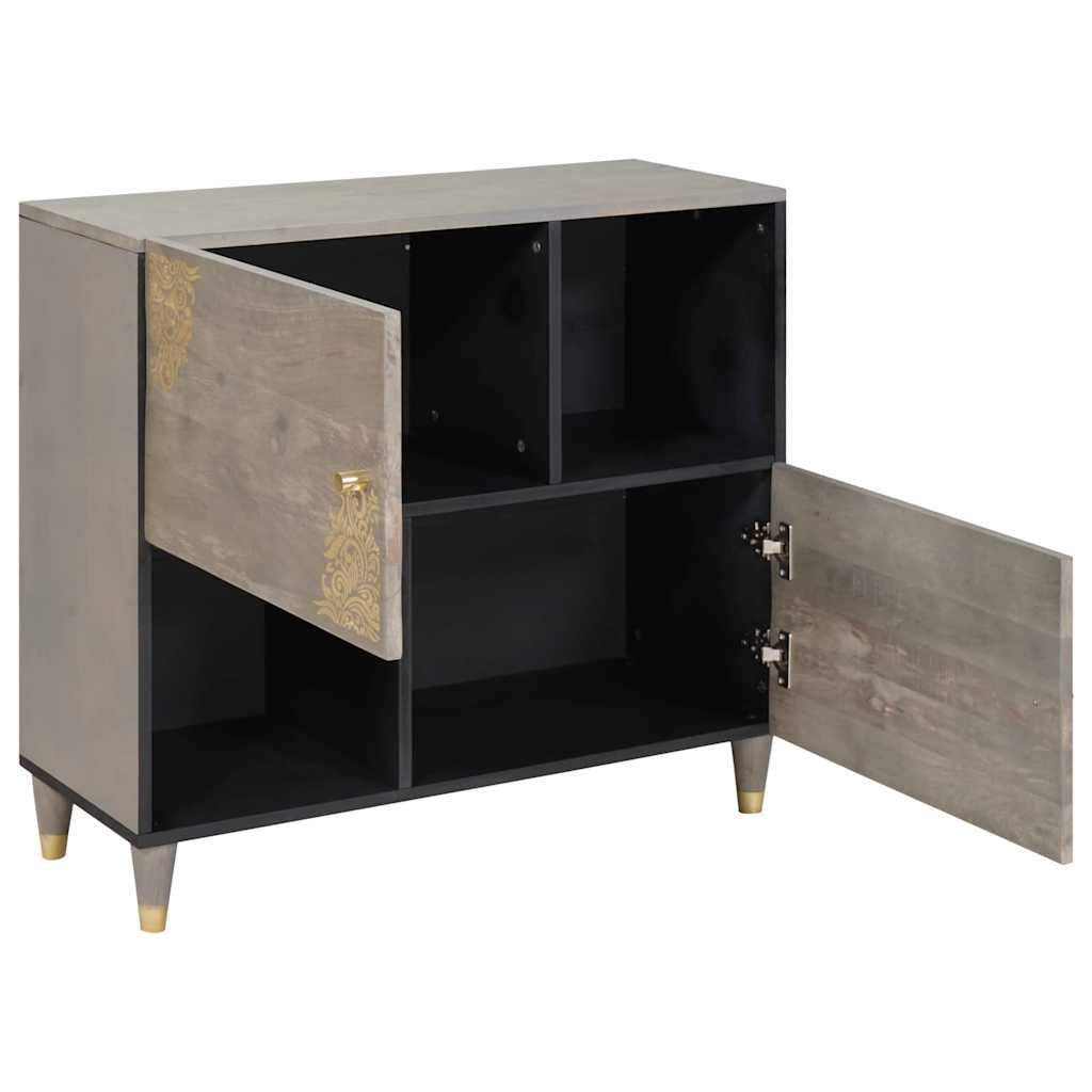 Credenza Grigio e Oro 80 x 33 x 75 cm Legno di mango massello