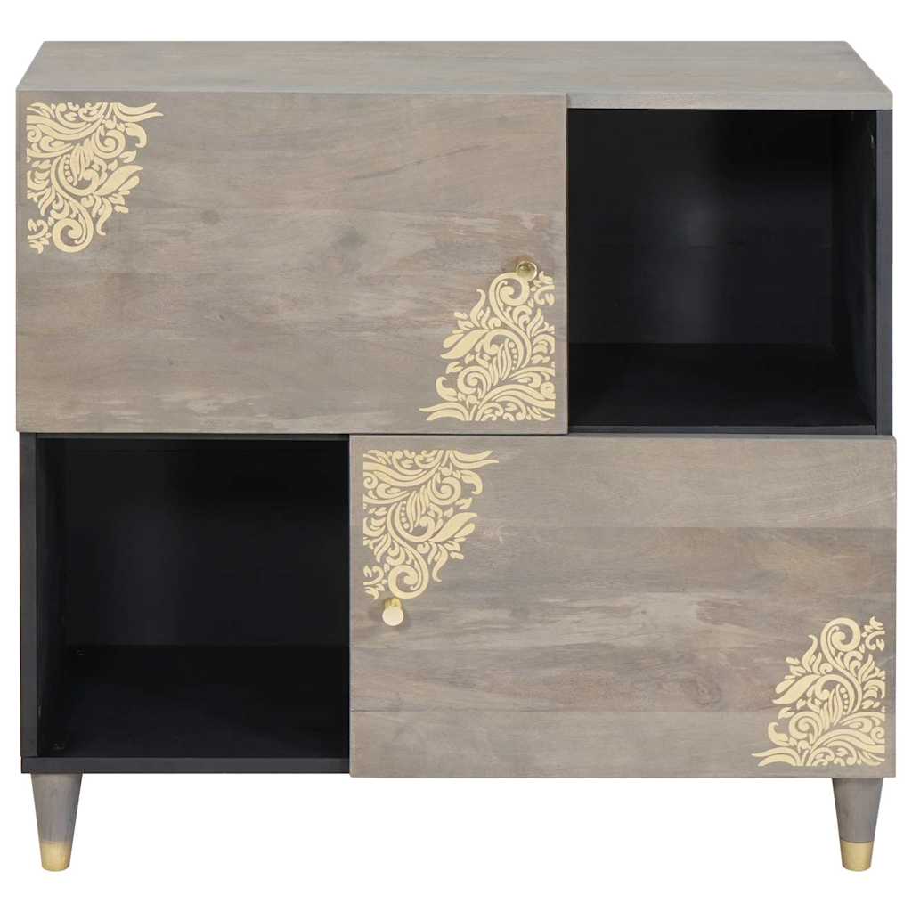 Credenza Grigio e Oro 80 x 33 x 75 cm Legno di mango massello