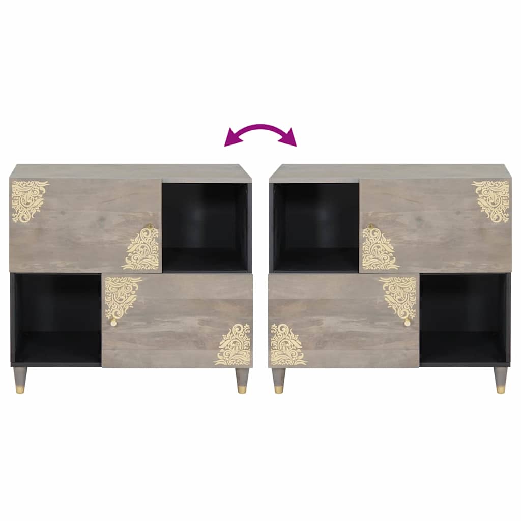 Credenza Grigio e Oro 80 x 33 x 75 cm Legno di mango massello