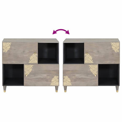 Credenza Grigio e Oro 80 x 33 x 75 cm Legno di mango massello