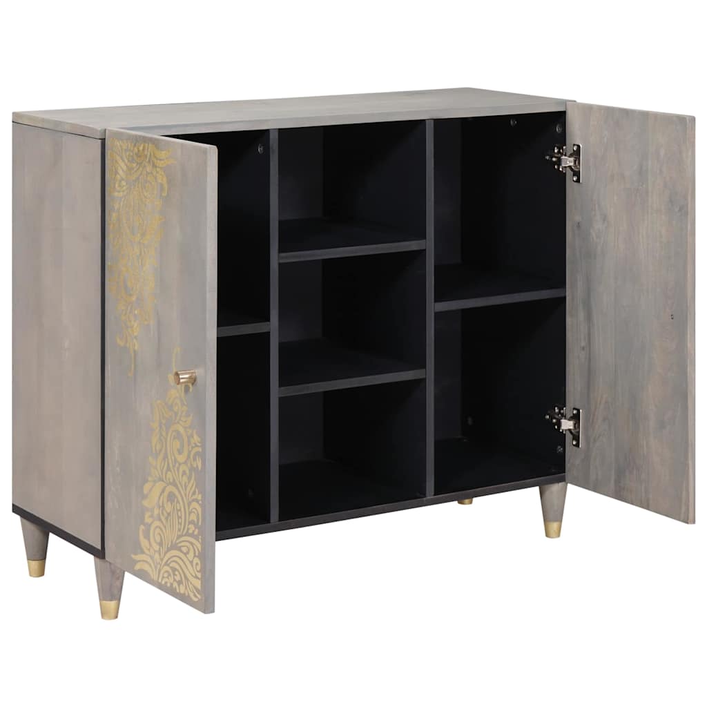 Credenza Grigio e Oro 90 x 33 x 75 cm Legno di mango massello
