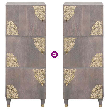 Credenza Grigio e Oro 40 x 33 x 110 cm Legno di mango massello