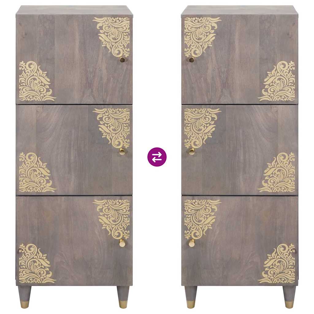 Credenza Grigio e Oro 40 x 33 x 110 cm Legno di mango massello