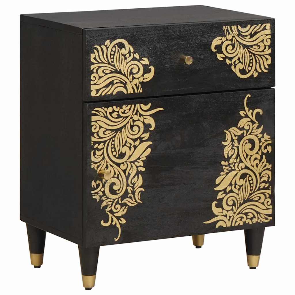 Comodino con porta Nero 50 x 33 x 60 cm Legno di mango massello | homemem39