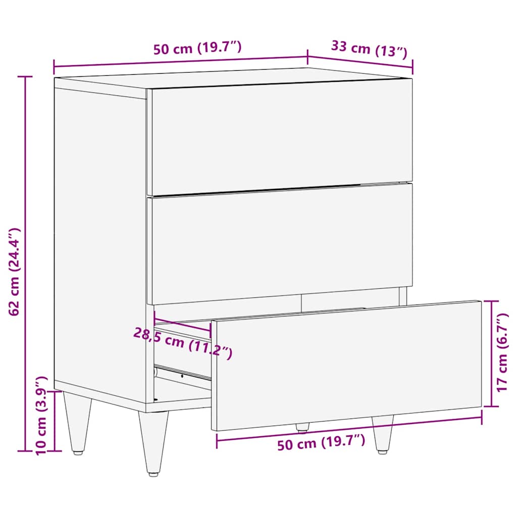 Armadio da Notte Nero 50 x 33 x 62 cm Legno di mango massello | homemem39