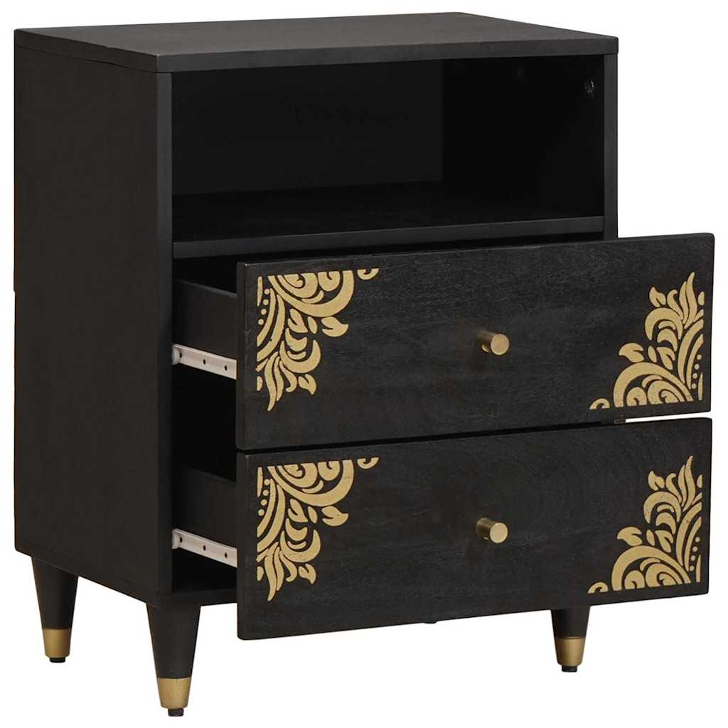 Armadio da Notte Nero 50 x 33 x 62 cm Legno di mango massello