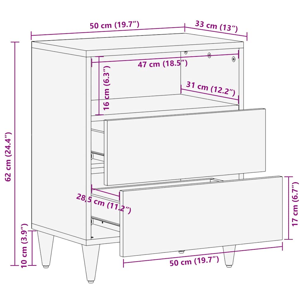 Armadio da Notte Nero 50 x 33 x 62 cm Legno di mango massello | homemem39
