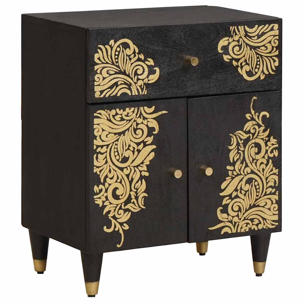 Comodino con porta Nero 50 x 33 x 60 cm Legno di mango massello | homemem39