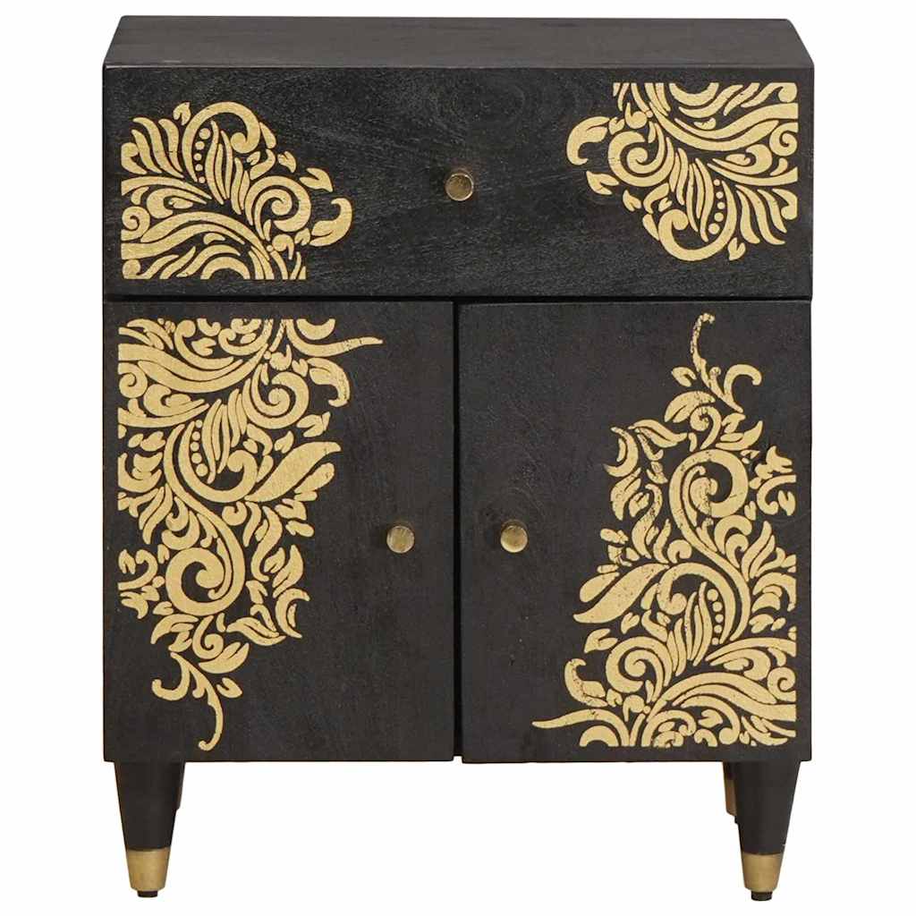 Comodino con porta Nero 50 x 33 x 60 cm Legno di mango massello | homemem39