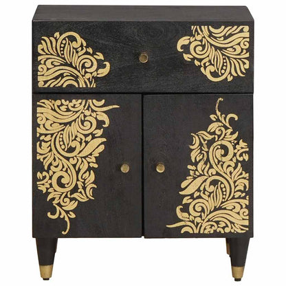 Comodino con porta Nero 50 x 33 x 60 cm Legno di mango massello | homemem39