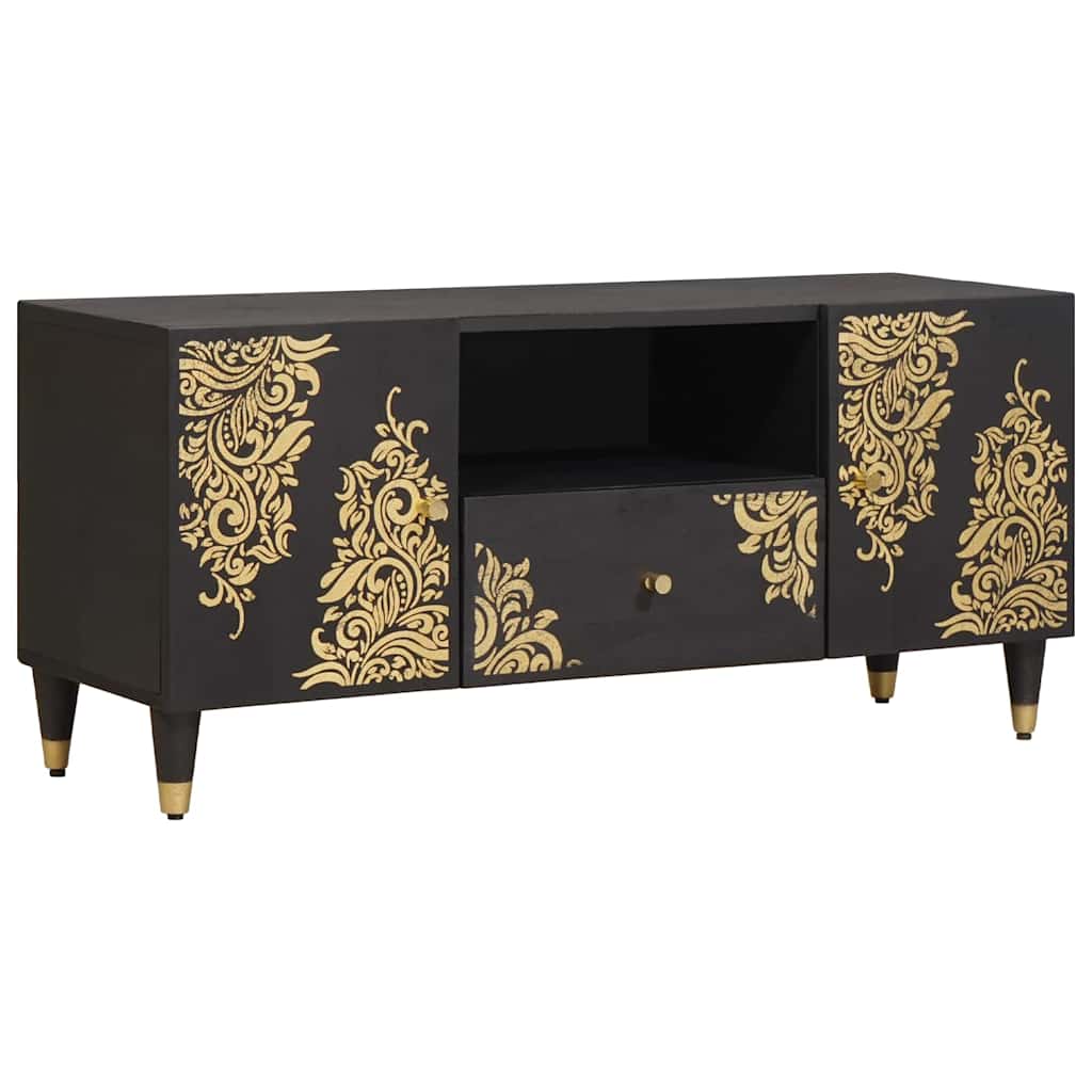Mobile TV Nero 105 x 33 x 46 cm Legno di mango massello | homemem39