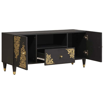 Mobile TV Nero 105 x 33 x 46 cm Legno di mango massello