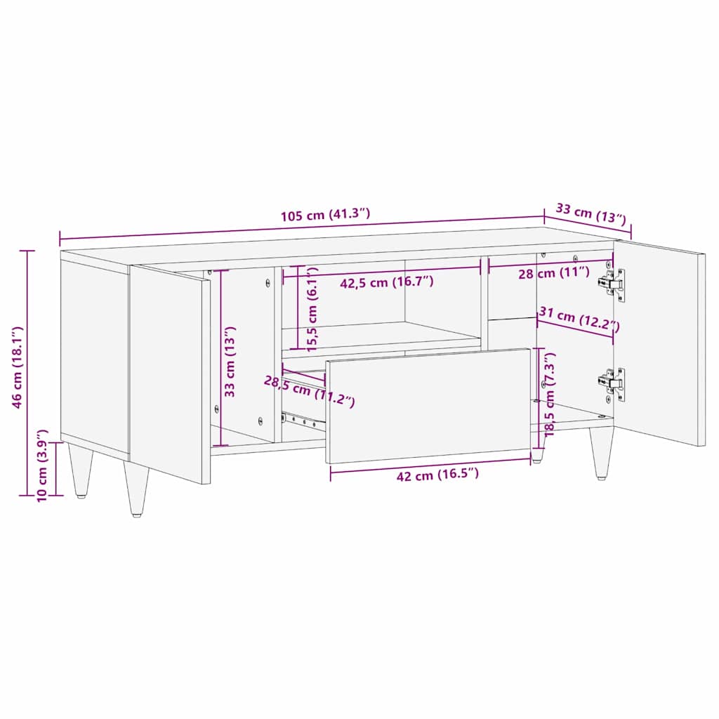 Mobile TV Nero 105 x 33 x 46 cm Legno di mango massello | homemem39