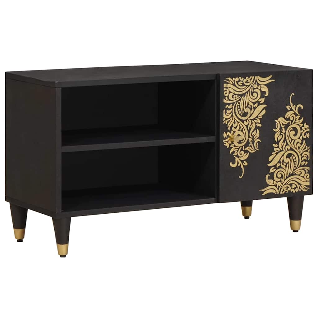Mobile TV Nero 80 x 33 x 46 cm Legno di mango massello | homemem39