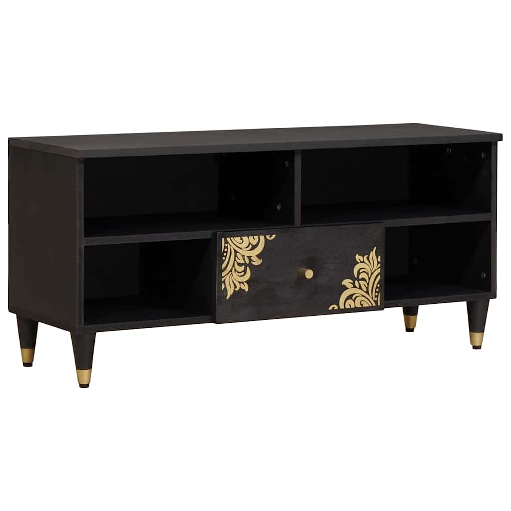Mobile TV Nero 100 x 33 x 46 cm Legno di mango massello | homemem39