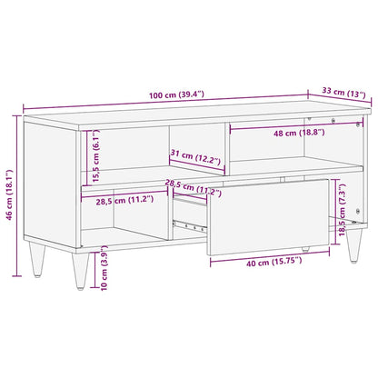 Mobile TV Nero 100 x 33 x 46 cm Legno di mango massello | homemem39