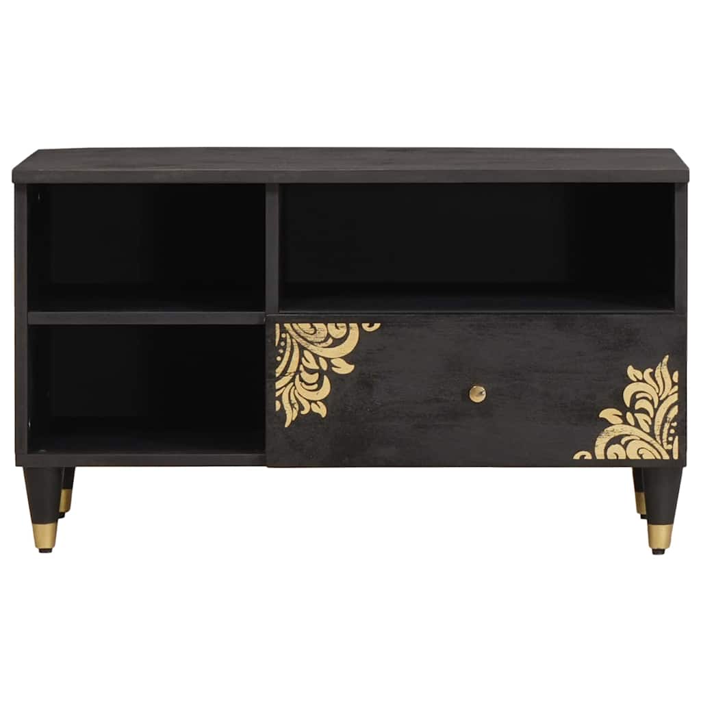 Mobile TV Nero 80 x 33 x 46 cm Legno di mango massello