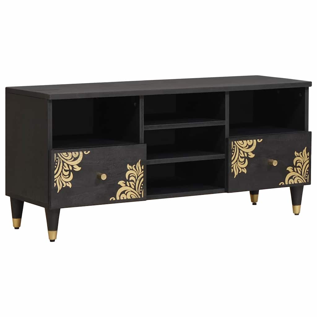 Mobile TV Nero 100 x 33 x 46 cm Legno di mango massello | homemem39
