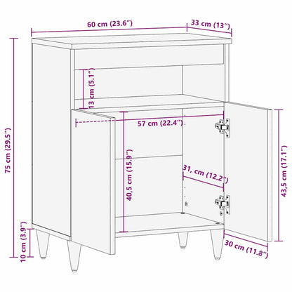 Credenza con porta Nero 60 x 33 x 75 cm Legno di mango massello | homemem39