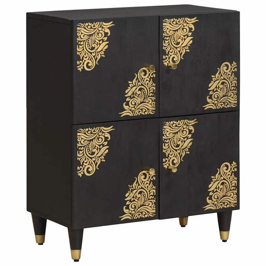 Credenza con porta Nero 60 x 33 x 75 cm Legno di mango massello | homemem39