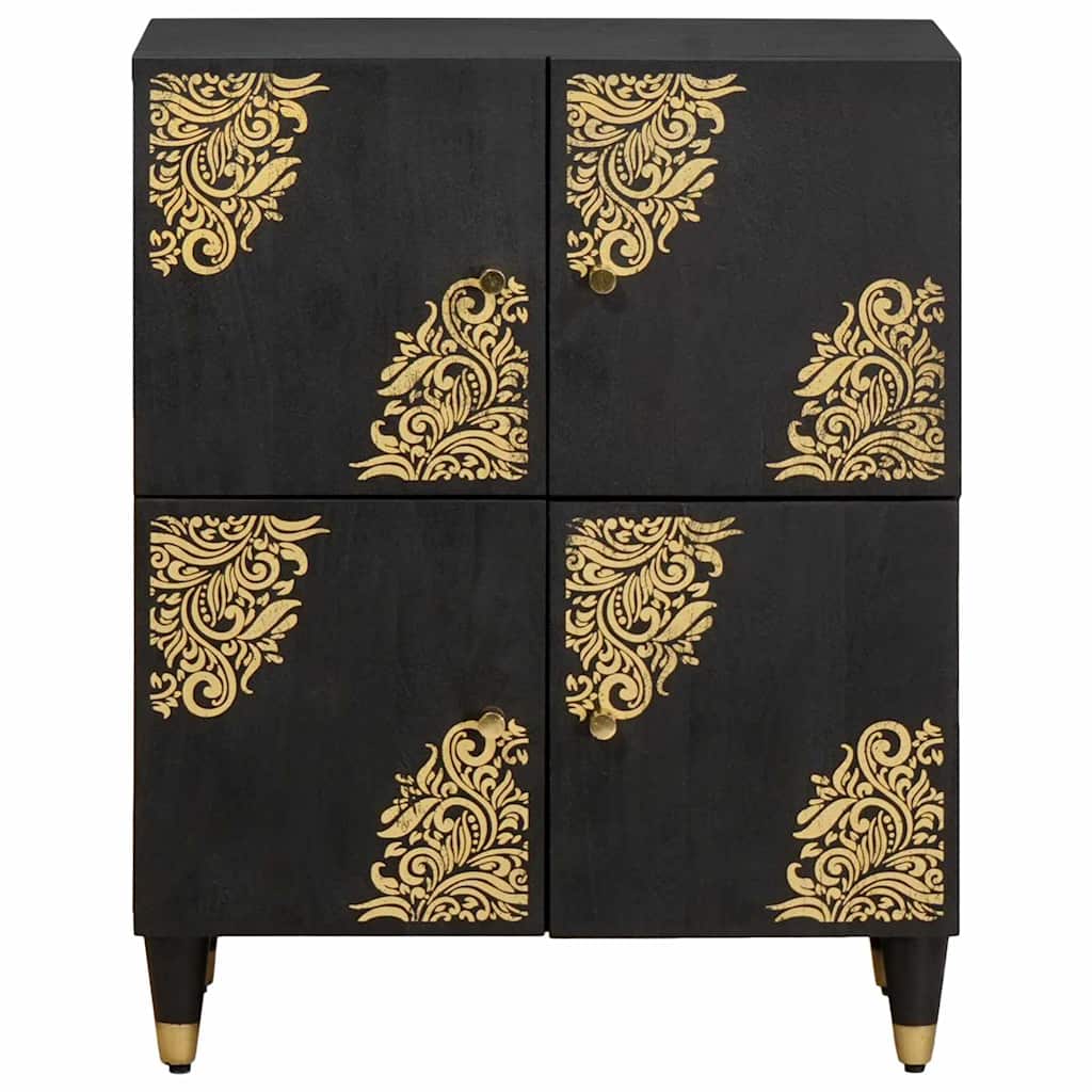 Credenza con porta Nero 60 x 33 x 75 cm Legno di mango massello