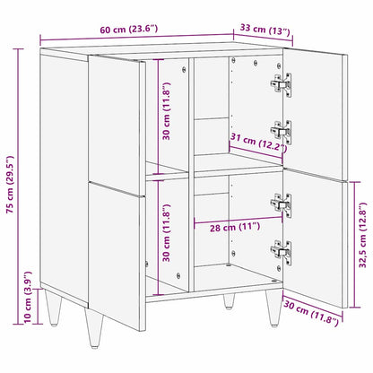 Credenza con porta Nero 60 x 33 x 75 cm Legno di mango massello | homemem39