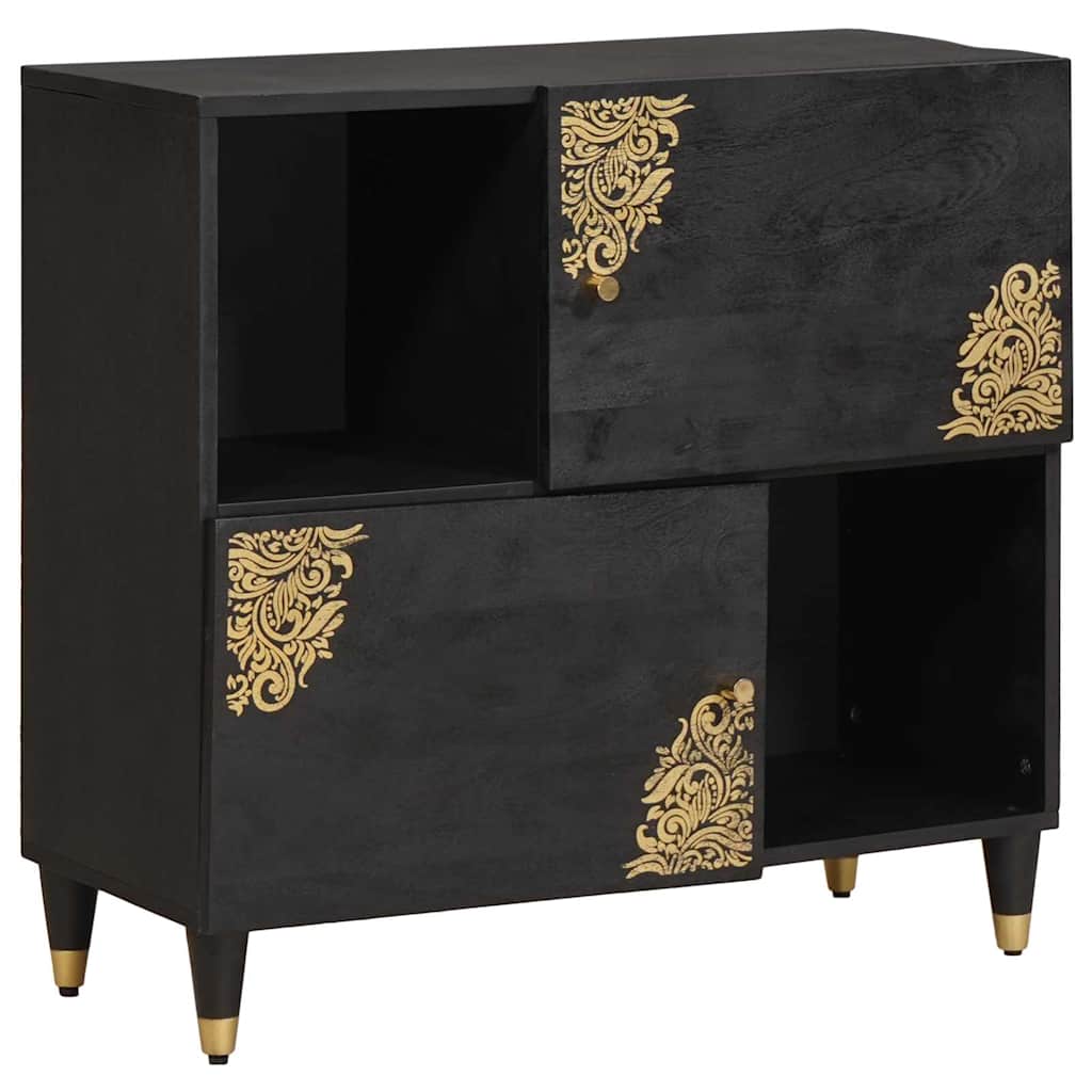 Credenza con porta Nero 80 x 33 x 75 cm Legno di mango massello