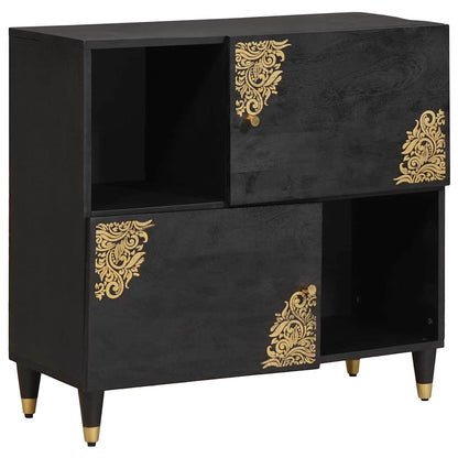 Credenza con porta Nero 80 x 33 x 75 cm Legno di mango massello