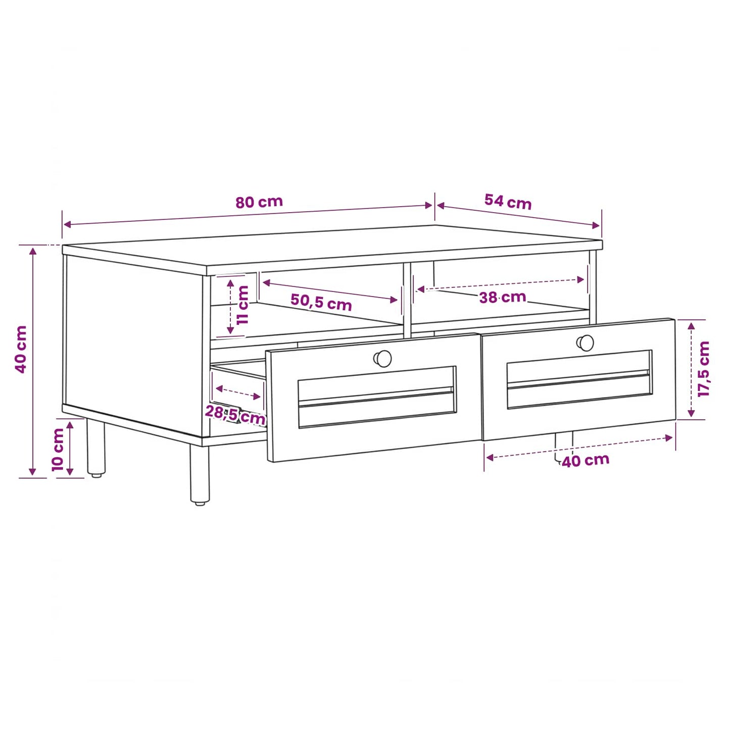 Tavolino da salotto Marrone e Nero 80 x 54 x 40 cm | homemem39