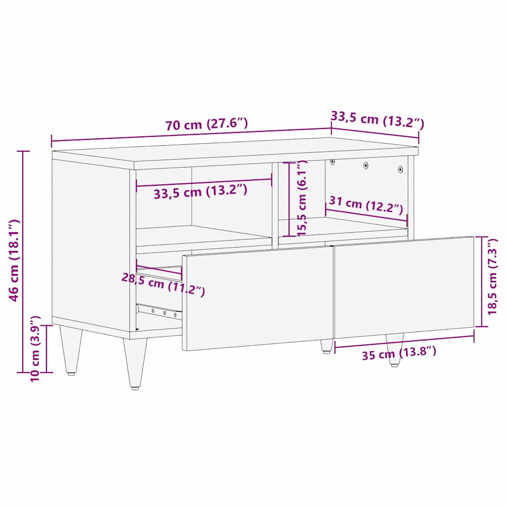 Mobile TV Marrone 70 x 33,5 x 46 cm Legno di mango massello | homemem39