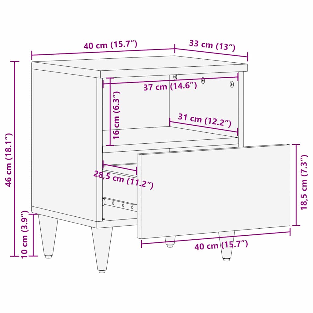 Armadio da Notte con cassetto Marrone 40 x 33 x 46 cm | homemem39