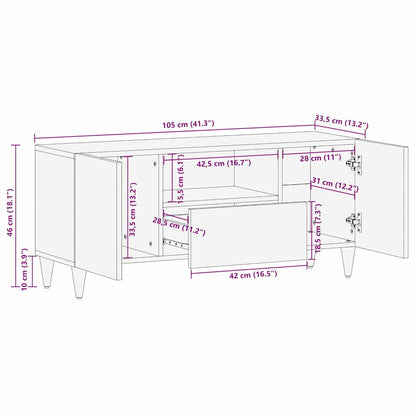Mobile TV Marrone 105 x 33,5 x 46 cm Legno di mango massello