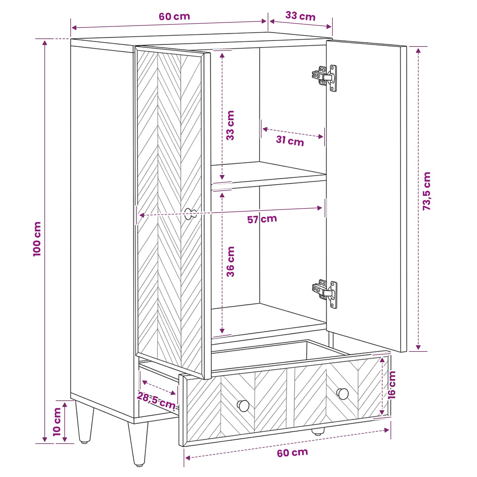 Armadi di Stoccaggio con cassetto Marrone 60 x 33,5 x 100 cm | homemem39