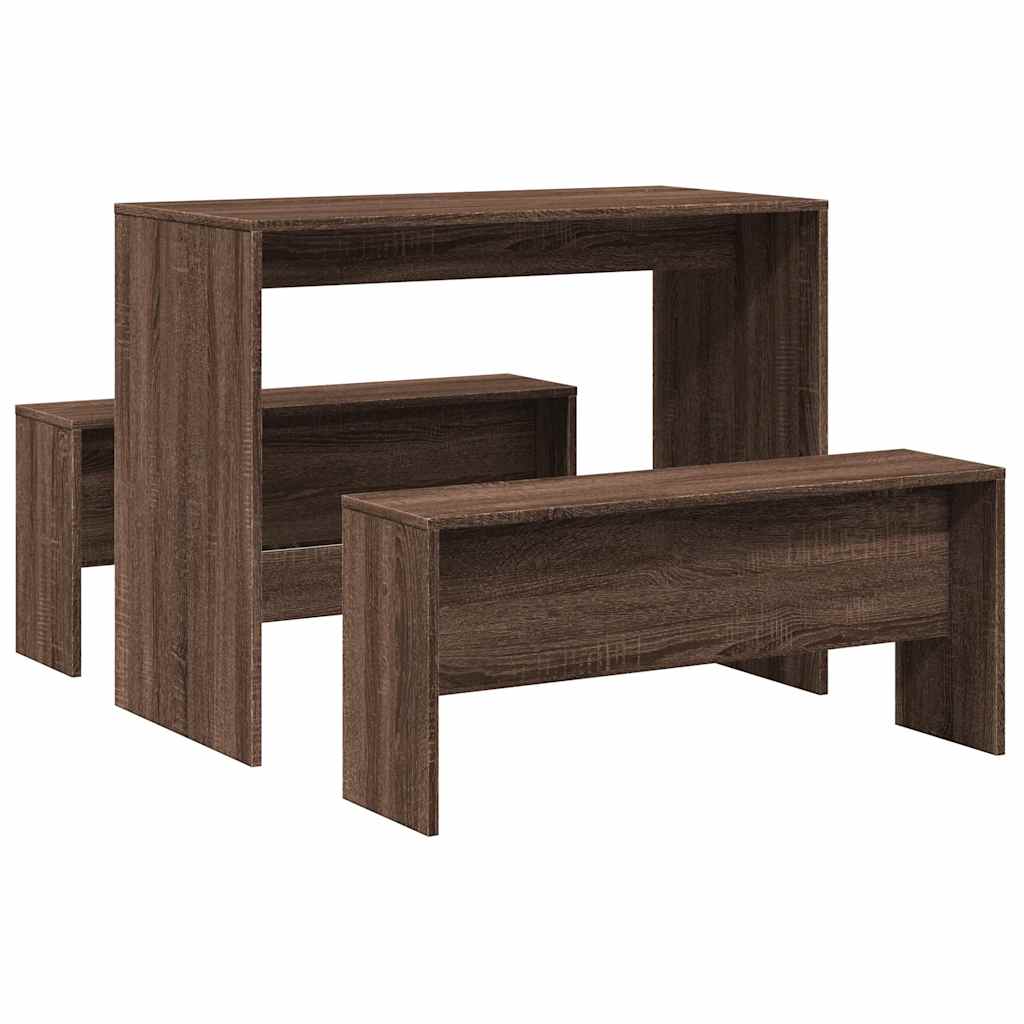 Set Tavolo da Pranzo e Panche 3 pz Rovere Marrone in Truciolato - homemem39