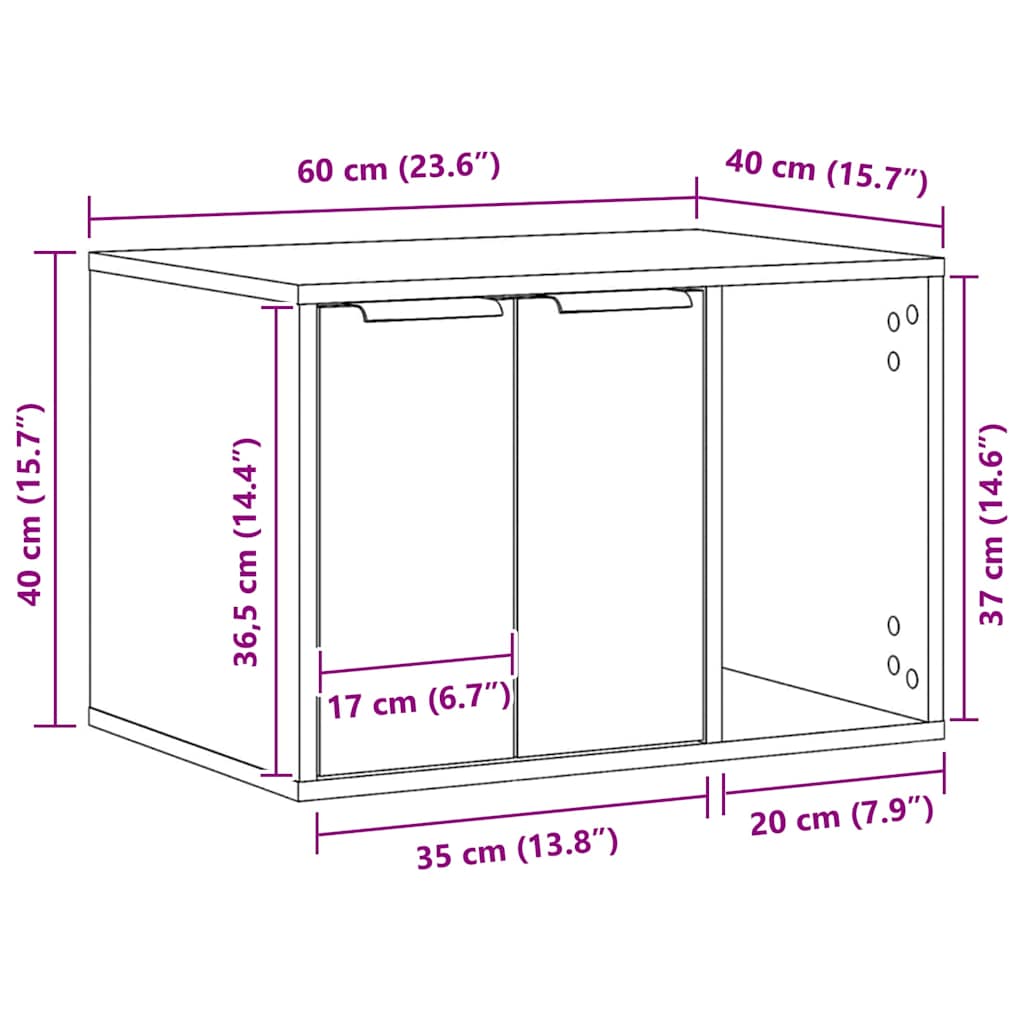 Recinto Lettiera Gatti Legno Vecchio 60x40x40 cm in Truciolato | homemem39