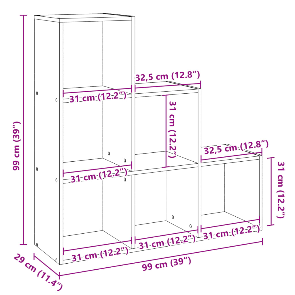 Libreria Divisorio 3 Ripiani Bianca 99x29x99 cm in Truciolato