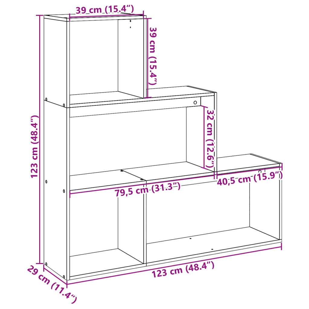 Libreria Divisorio 3 Ripiani Bianca 123x29x123 cm in Truciolato